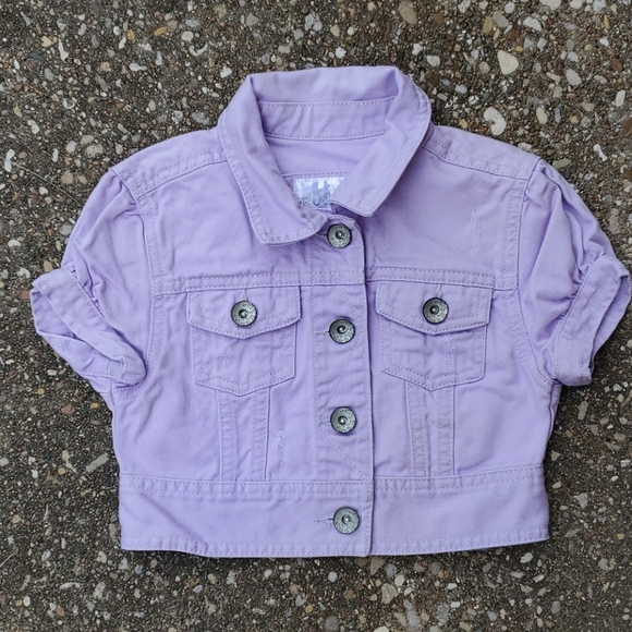Justice Lilac Purple Denim Crop Jacket Girls 6/7 - Picture 1 of 8